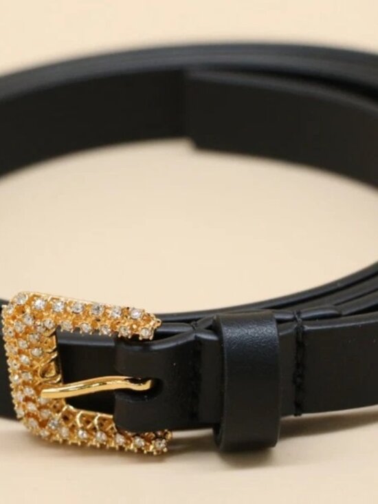 Christian Dior Black Leather Skinny Belt rhinestone-embellished Buckle Size 75cm main image 5
